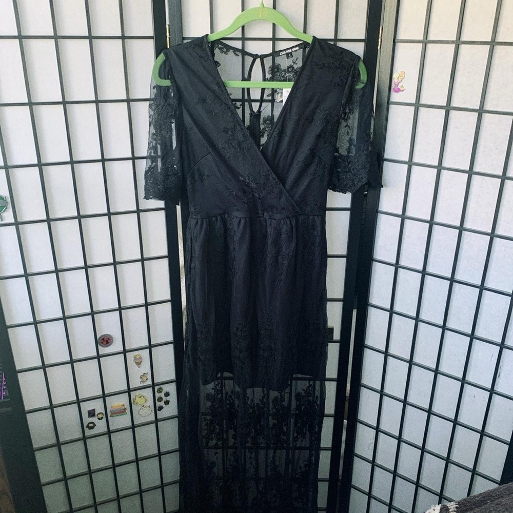 Black Gianni Binni Lace Mesh Dress